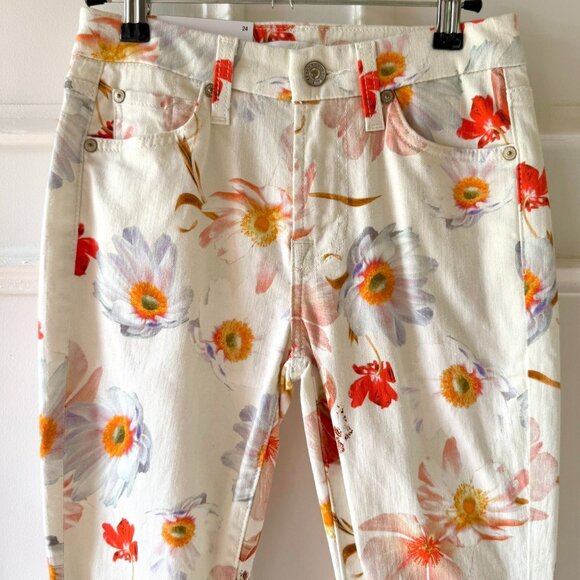 7 For All Mankind Ankle Skinny Floral Jeans Size 24 Ankle Denim Coquette Casual - Picture 4 of 12